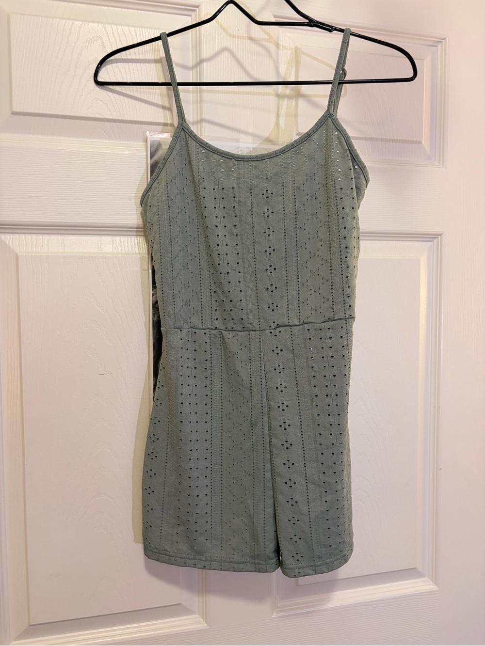 SHEIN Sage Green Eyelet Mini Romper